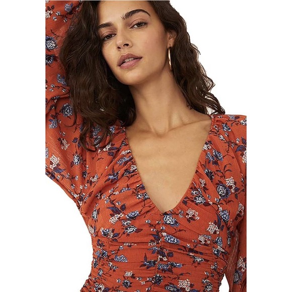 Free People Women's Rust Combo New Final Rose Blouse Size‎ L EUC Fall Boho - Picture 3 of 8